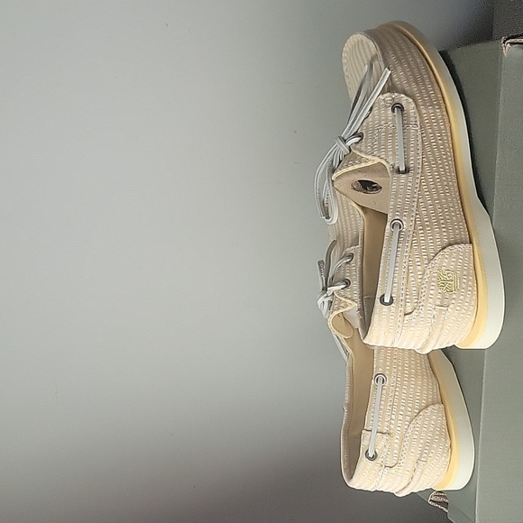 Women's Timberland EK Yellow Stripe Canvas Boat Shoes US 9 - Picture 3 of 5